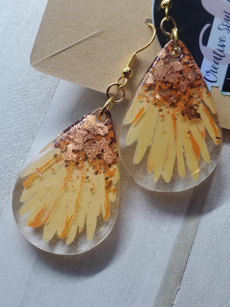 Sunflower earrings w/ gold leaf hand painted