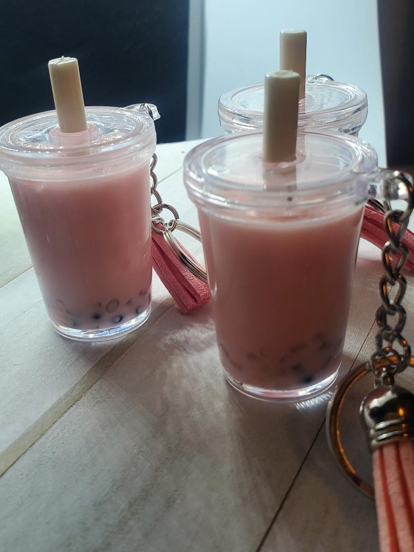 pink bubble tea keychain