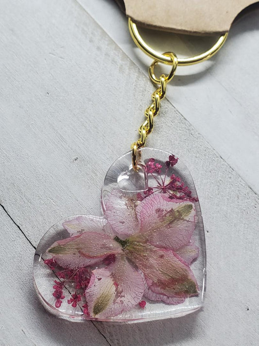 pink flower heart keychain