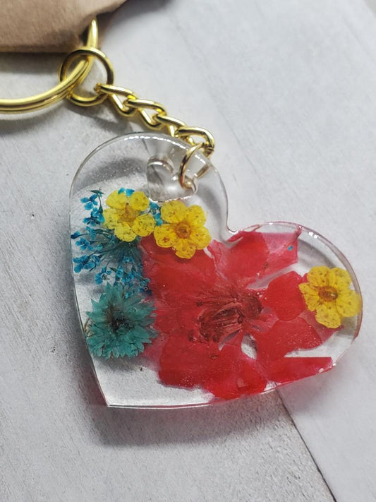 red and yellow flower heart keychain