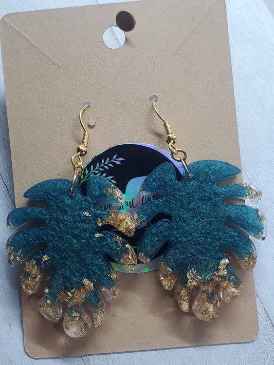 Emerald and gold leaf earrings