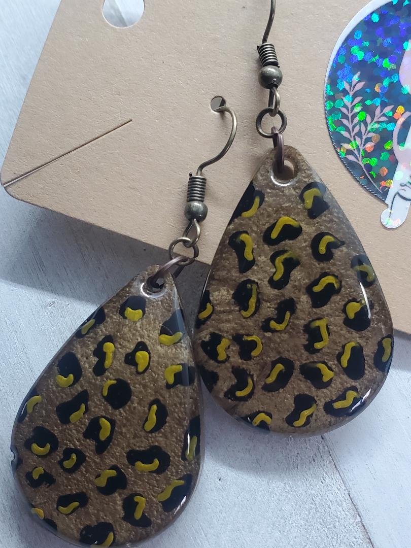 leopard hand painted earrings